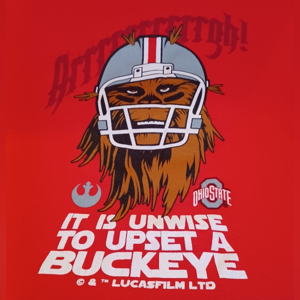 OHIO STATE BUCKEYES YOUTH SIZE LARGE RED STAR WARS CHEWBACCA T-SHIRT 100% COTTON